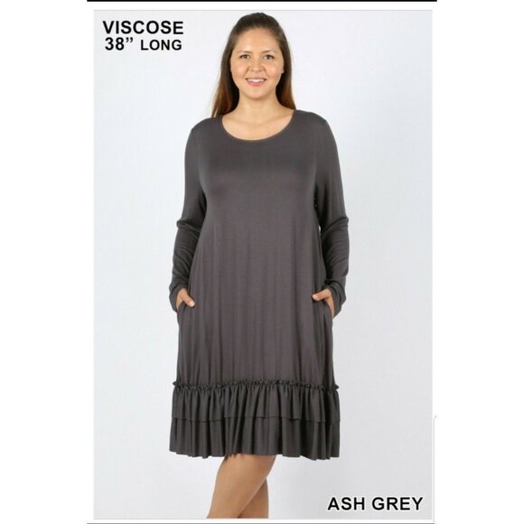 Zenana Outfitters Grey Double Ruffle Outfitters — NWOT -- MEDIUM - Picture 4 of 11